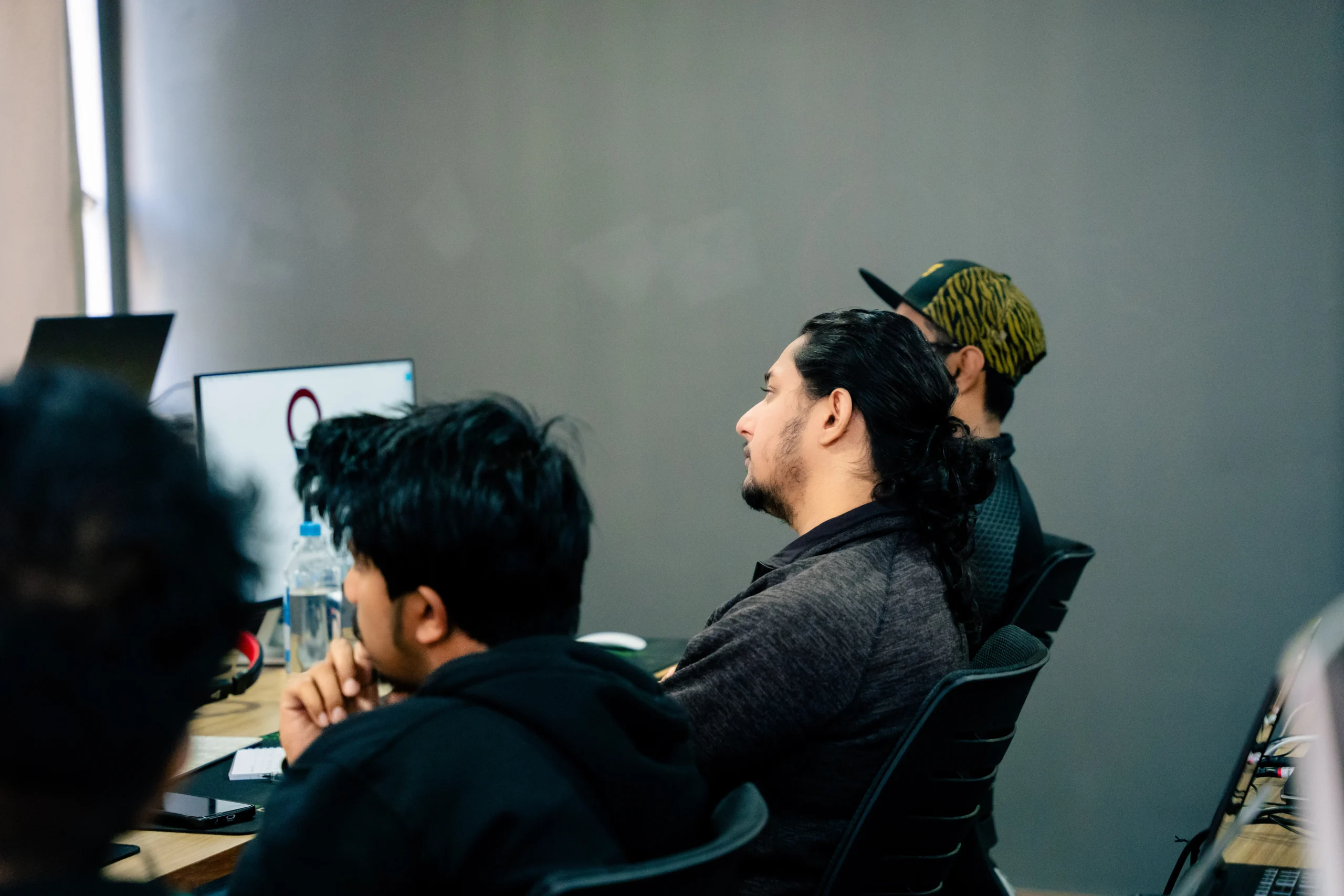 Classroom discussion on editing techniques with DaVinci Resolve at Omega Film Institute Nepal.